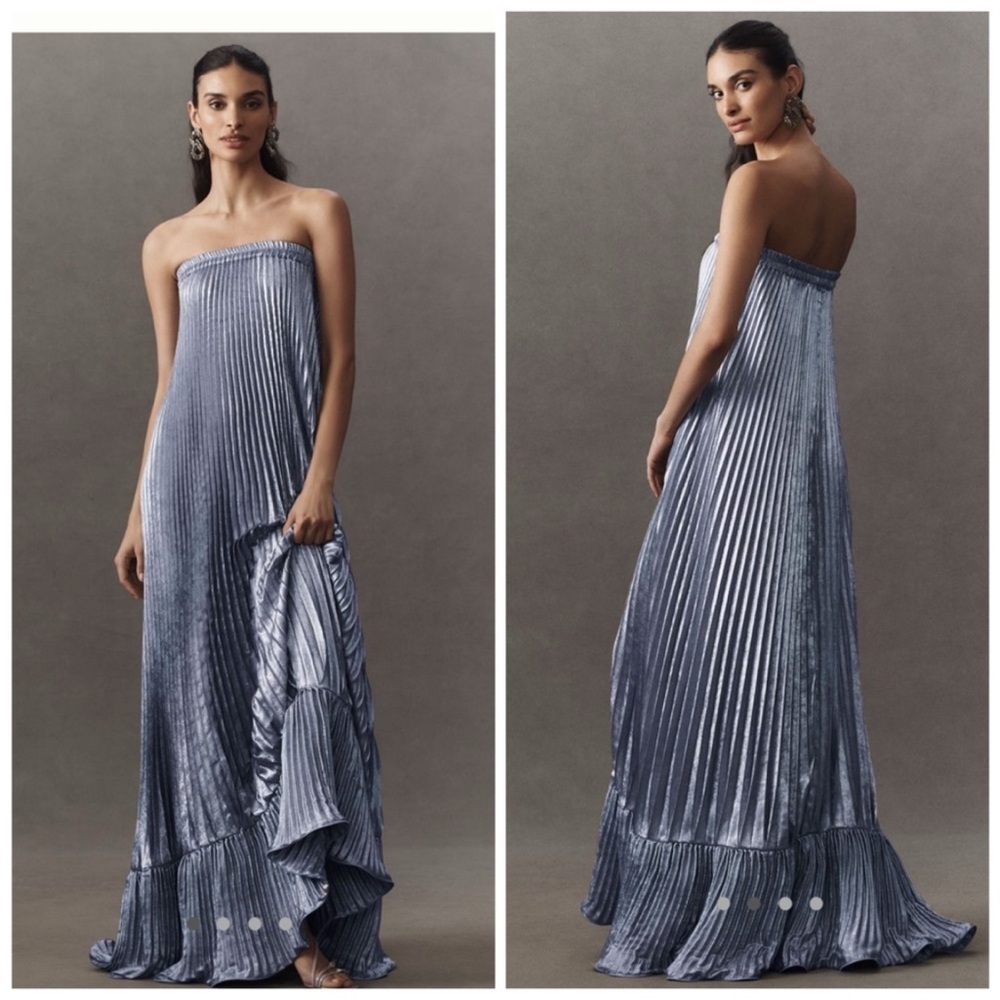Anthropologie L'IDEE Fantasia‎ Strapless Pleated Shift Gown Dress Maxi Size 8